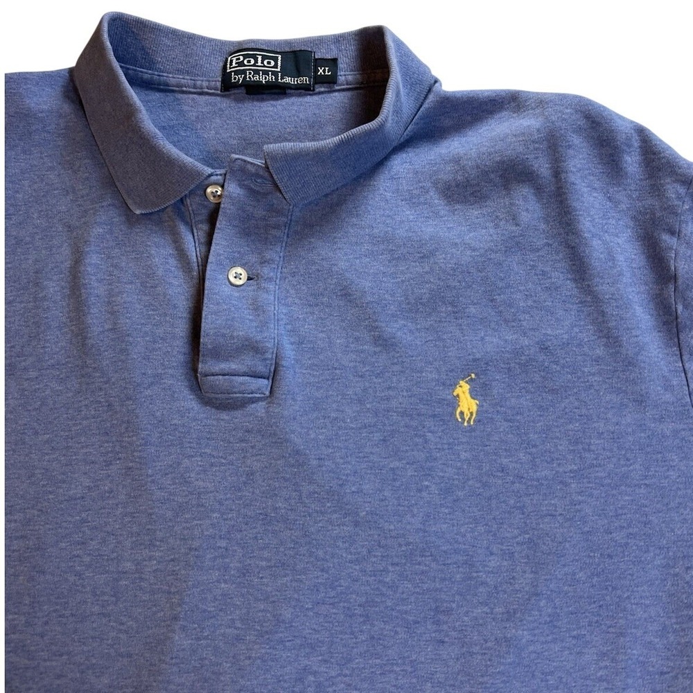 Polo Ralph Lauren Mens XL Heathered Blue Short Sleeve Polo Shirt Yellow Pony